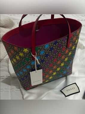 Gucci Multicolor Star GG Supreme Tote with Pink Interior